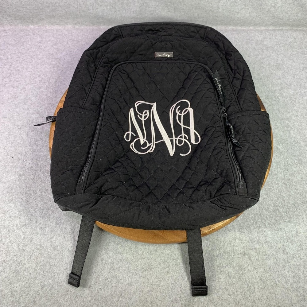 Vera Bradley Backpack Womens Black Quilted Monogrammed Initials Laptop Bag